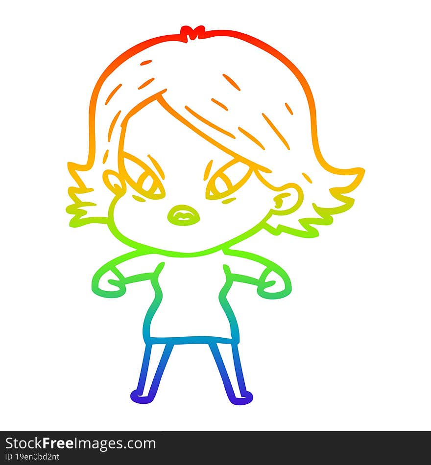 rainbow gradient line drawing cartoon stressed woman