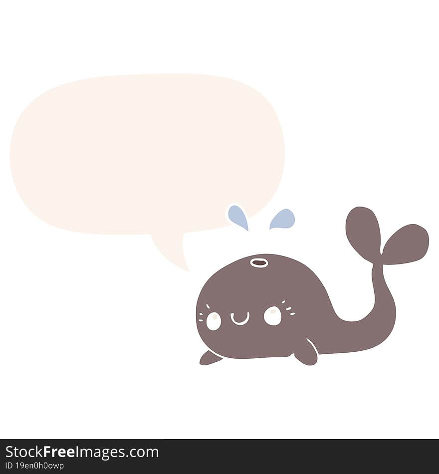 cute cartoon whale and speech bubble in retro style