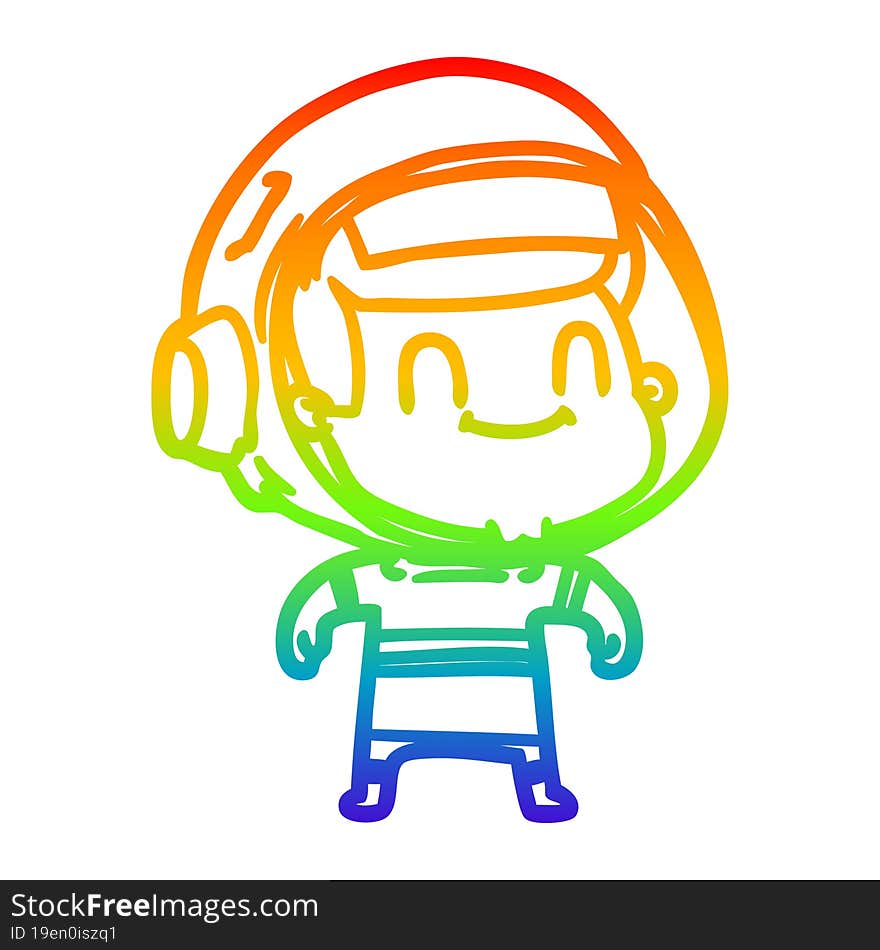 rainbow gradient line drawing happy cartoon astronaut man