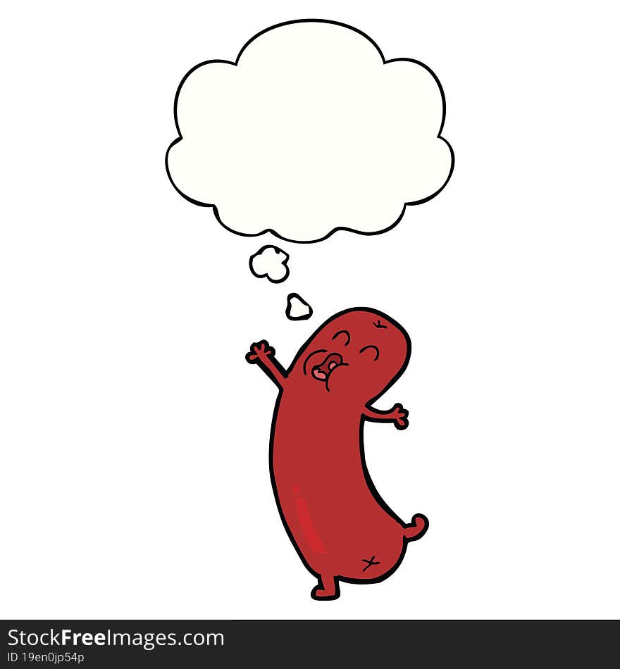 Cartoon Dancing Sausage And Thought Bubble