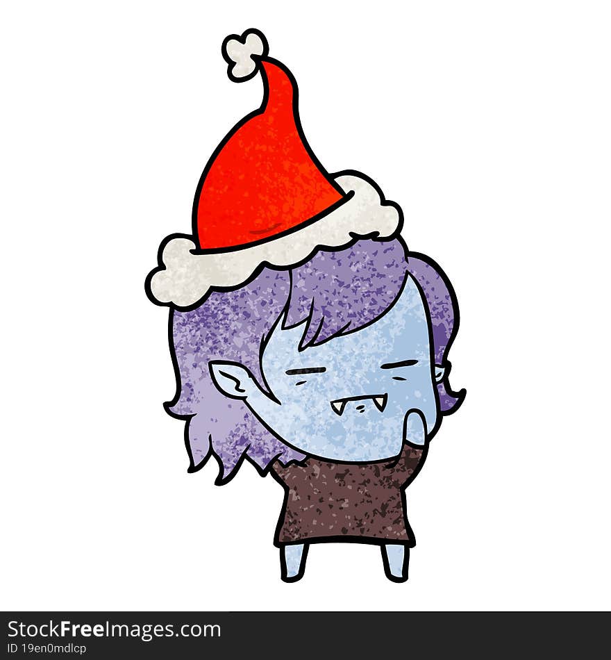 textured cartoon of a undead vampire girl wearing santa hat