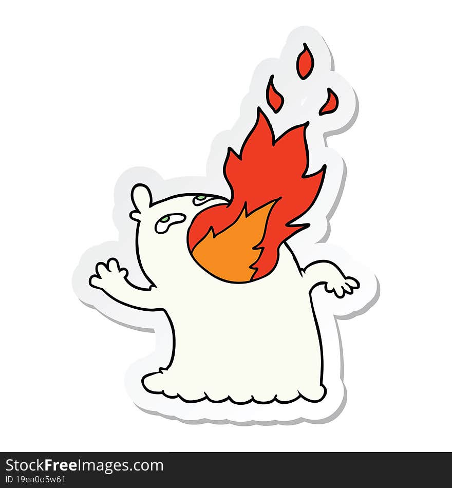 Sticker Of A Cartoon Fire Breathing Ghost