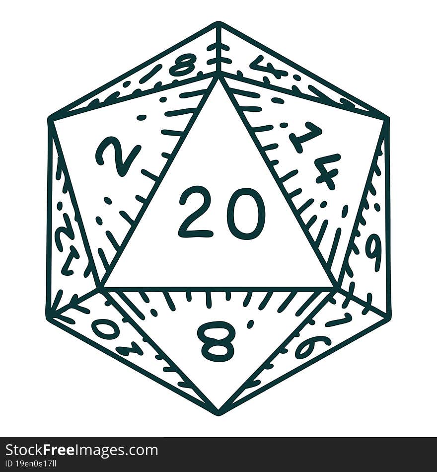 Natural 20 D20 Dice Roll Illustration