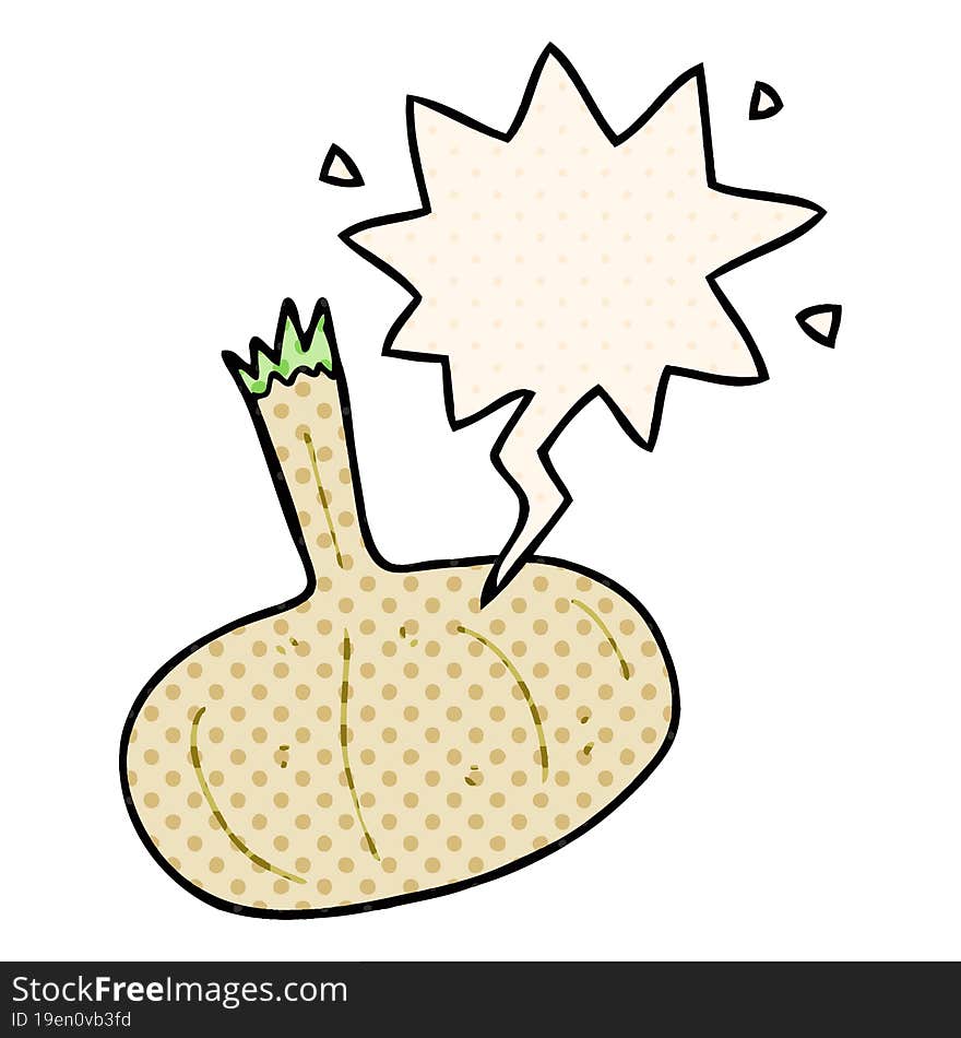 cartoon onion with speech bubble in comic book style