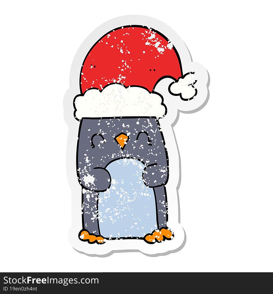 distressed sticker of a cartoon penguin