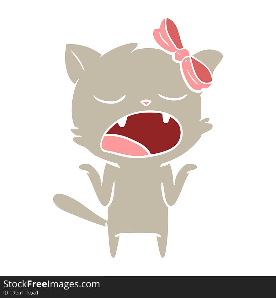 Flat Color Style Cartoon Yawning Cat Shrugging Shoulders