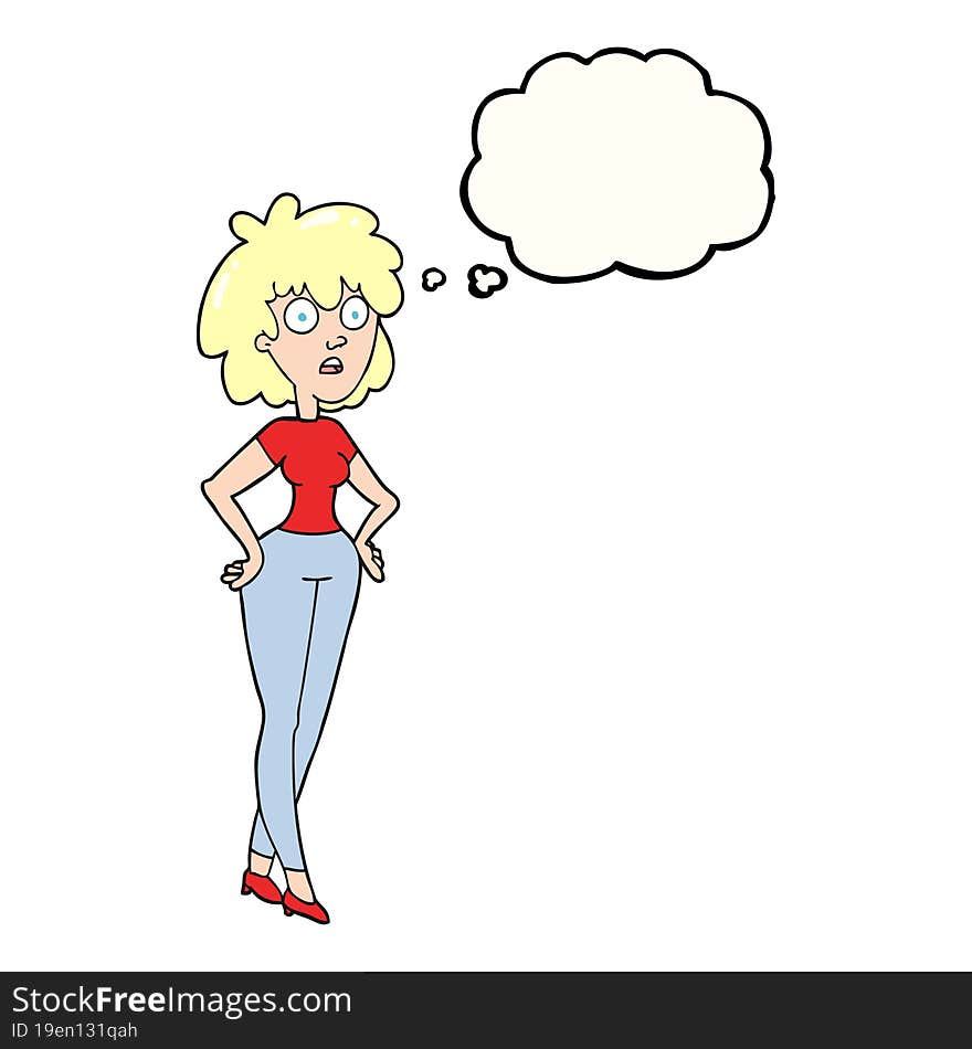 freehand drawn thought bubble cartoon surprised woman