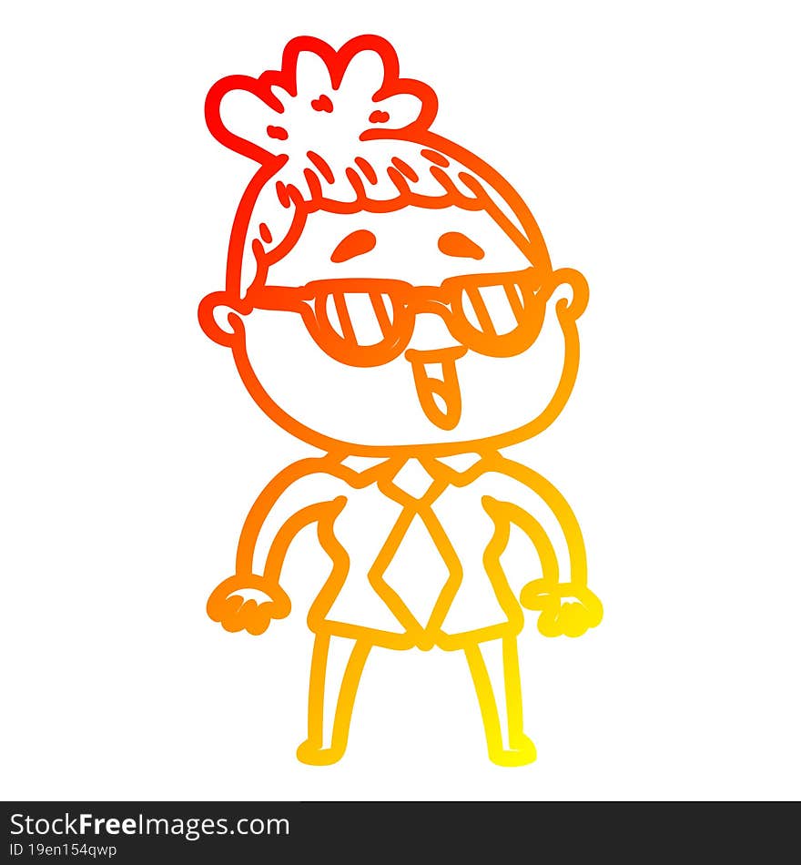 warm gradient line drawing cartoon happy woman wearing spectacles