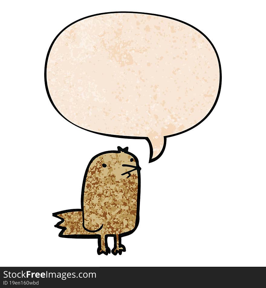 cartoon bird and speech bubble in retro texture style