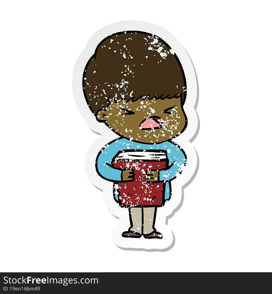 Distressed Sticker Of A Cartoon Stressed Man