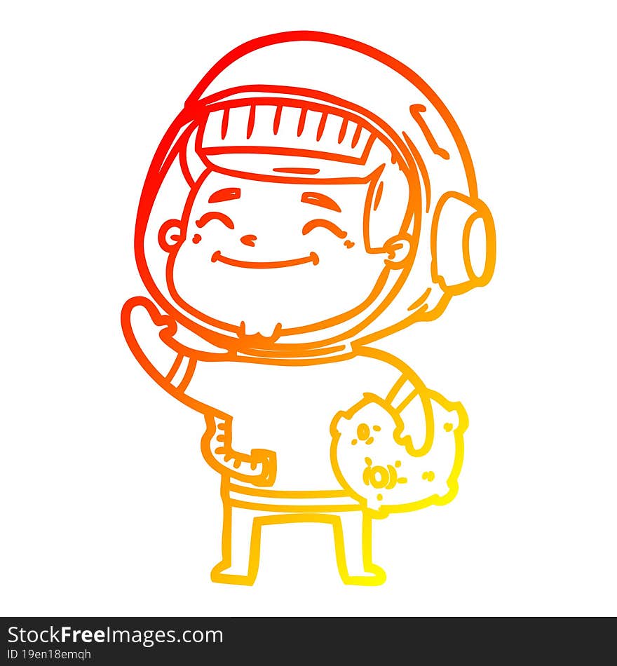 warm gradient line drawing of a happy cartoon astronaut