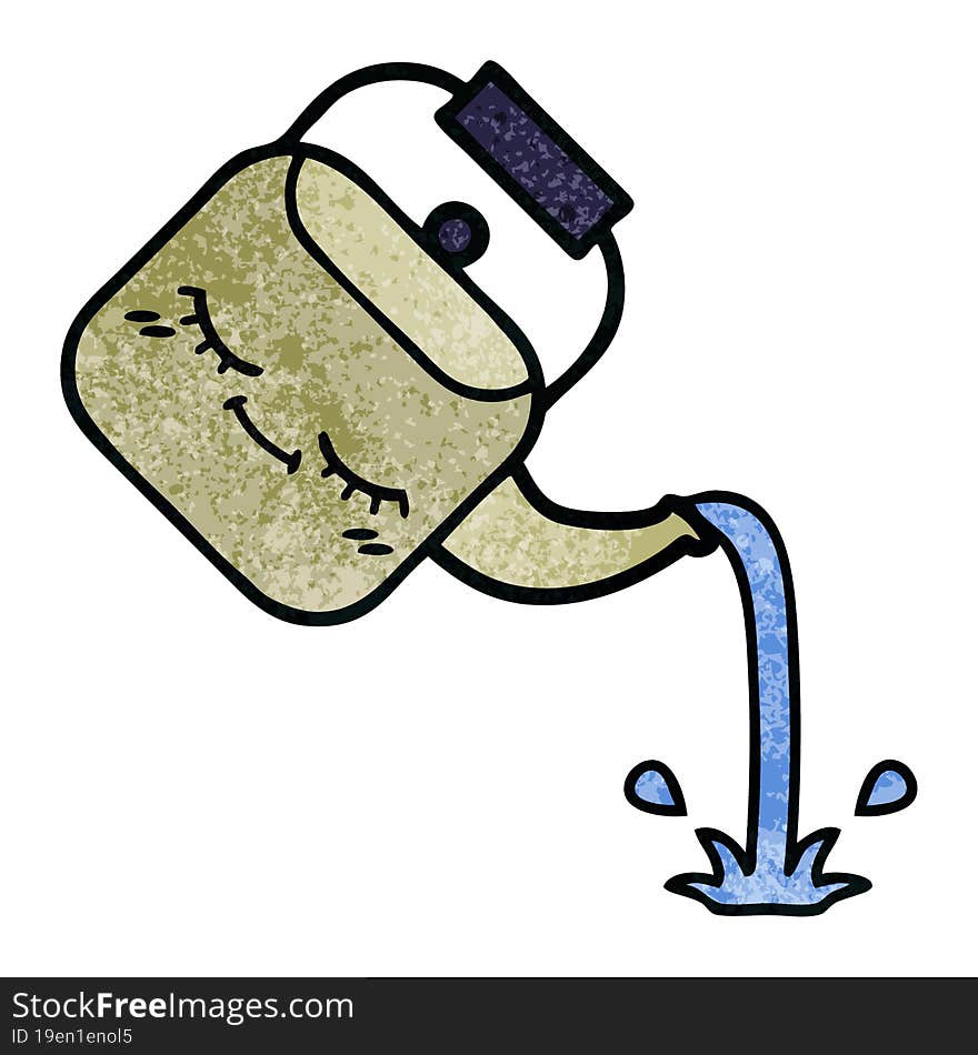 retro grunge texture cartoon of a pouring kettle