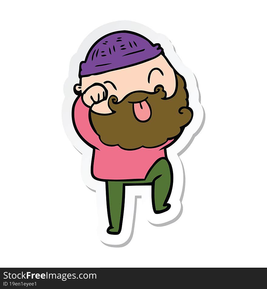 sticker of a man with beard sticking out tongue