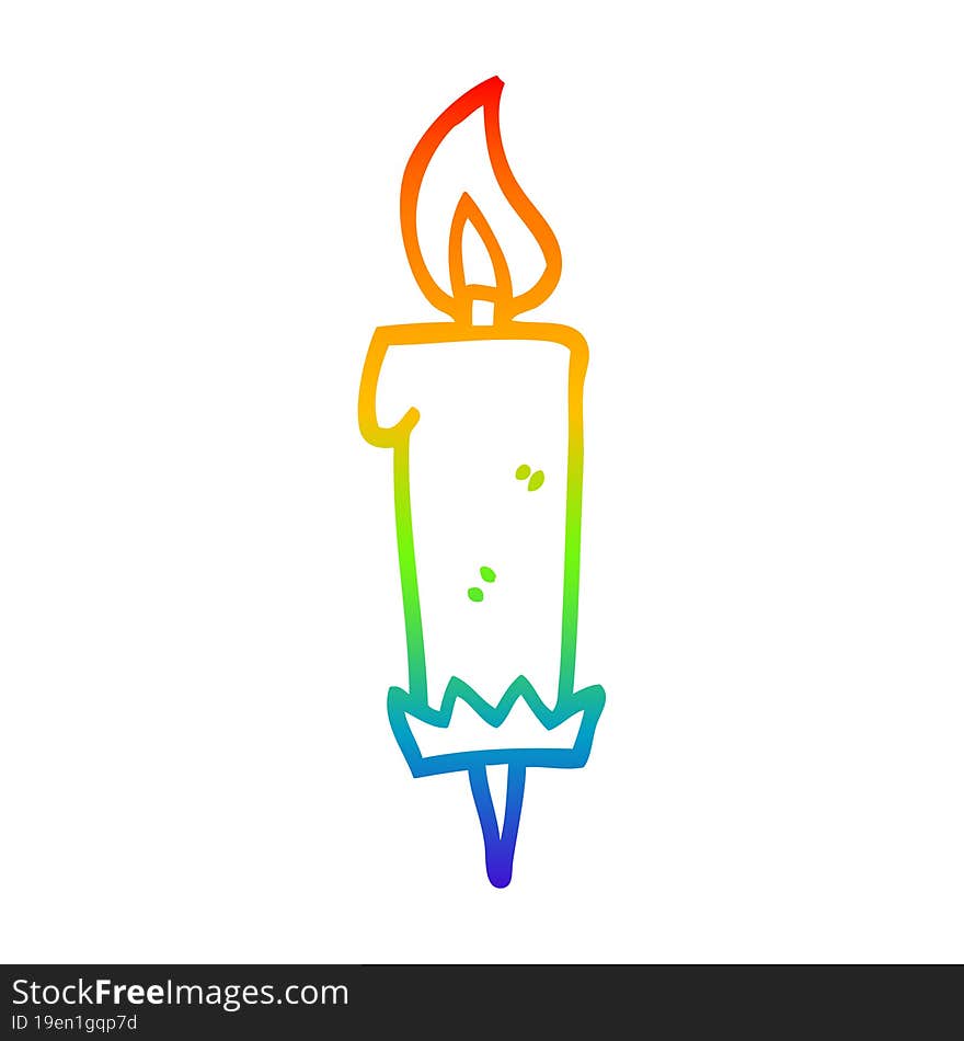 rainbow gradient line drawing of a cartoon birthday candle