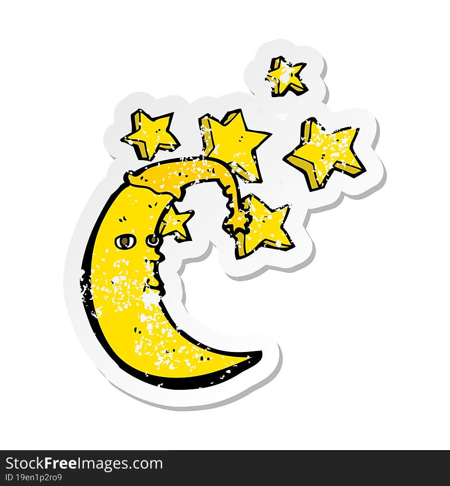 retro distressed sticker of a sleepy moon cartoon