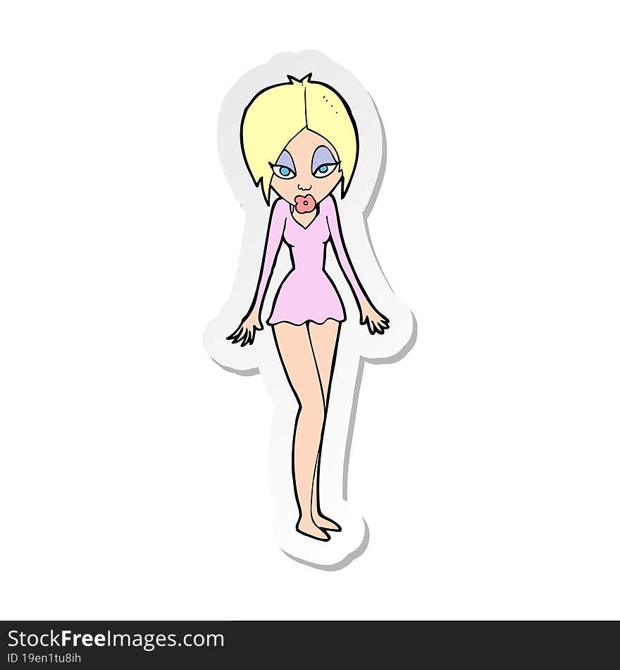 sticker of a cartoon woman in short dress