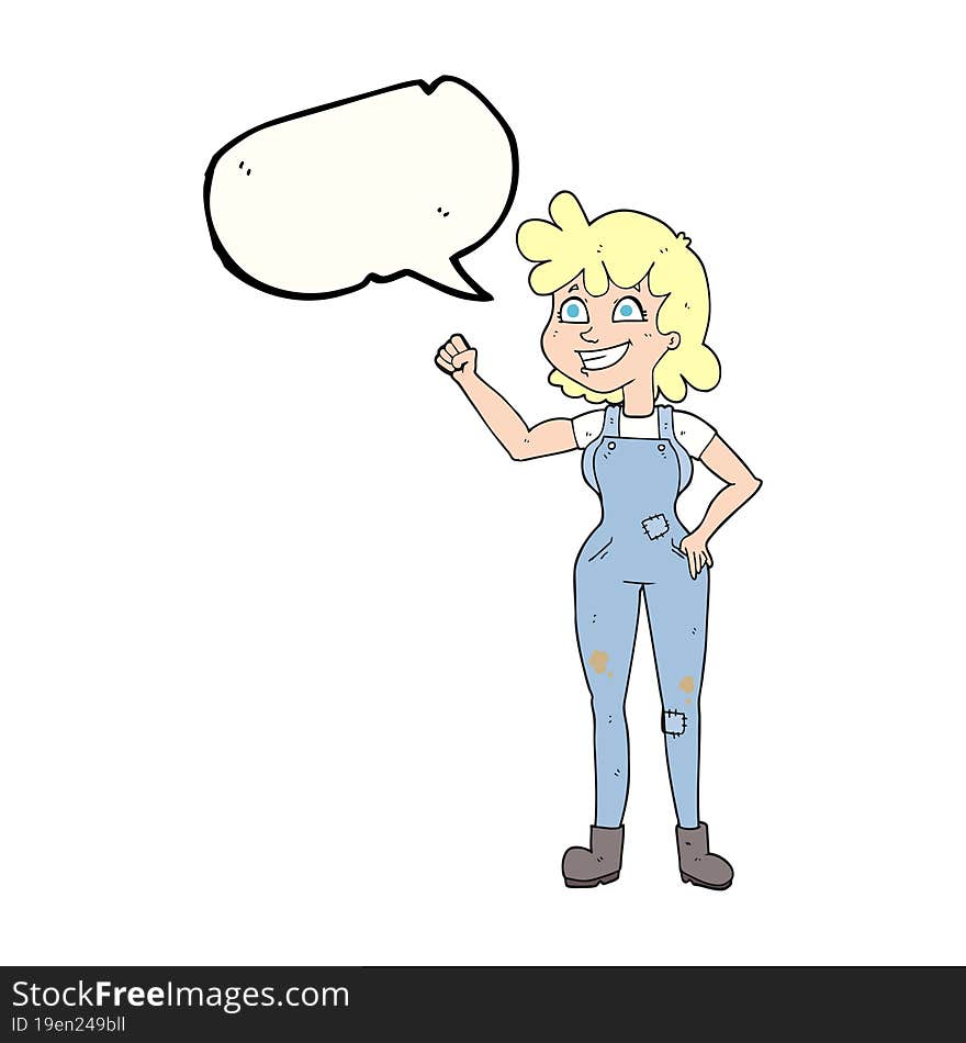 Speech Bubble Cartoon Determined Woman Clenching Fist