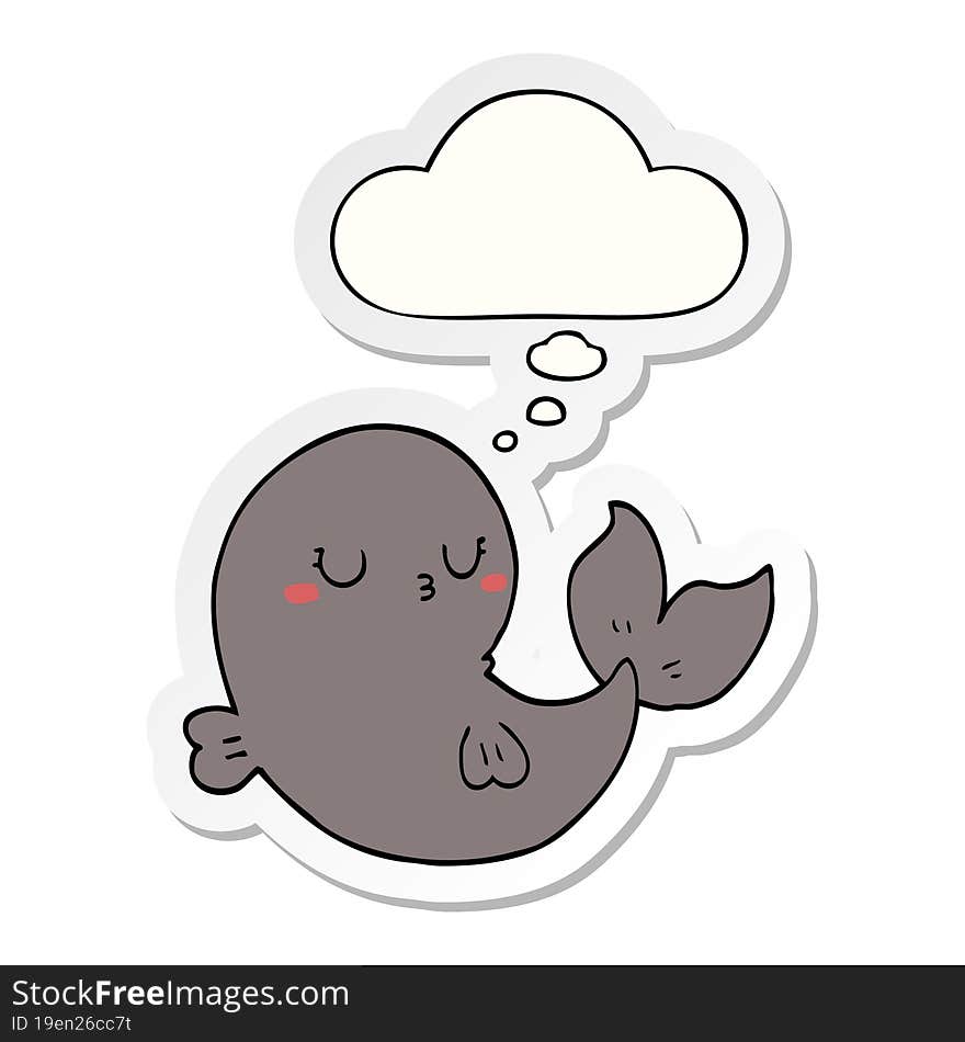 cute cartoon whale and thought bubble as a printed sticker