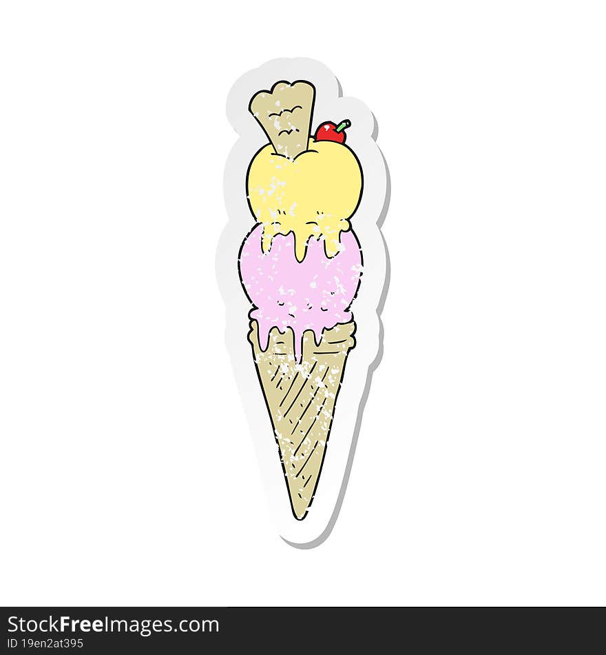 retro distressed sticker of a cartoon ice cream cone