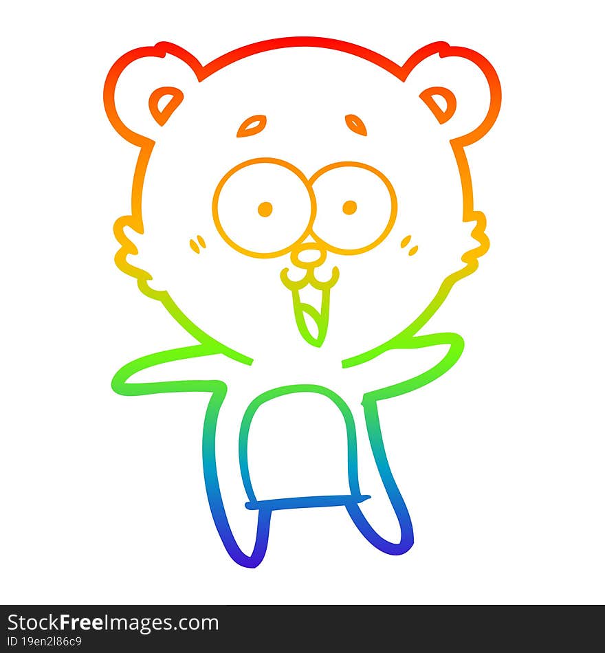 rainbow gradient line drawing of a laughing teddy  bear cartoon