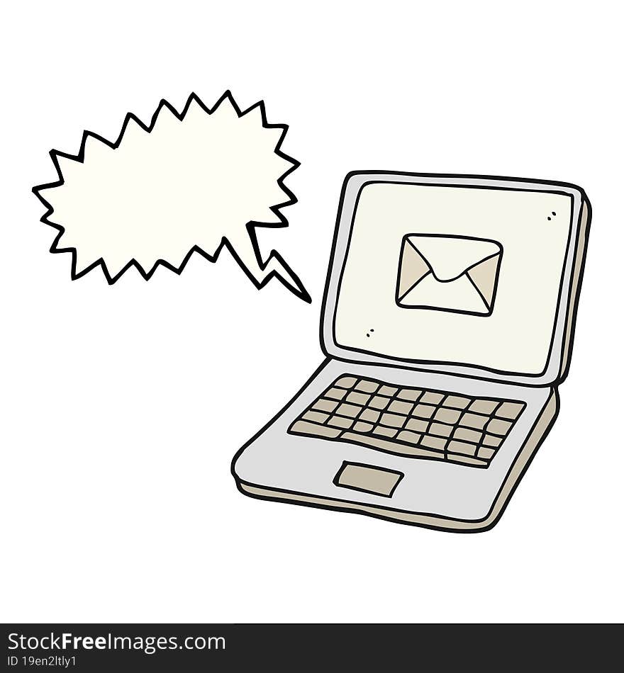 Speech Bubble Cartoon Laptop Computer With Message Symbol On Screen