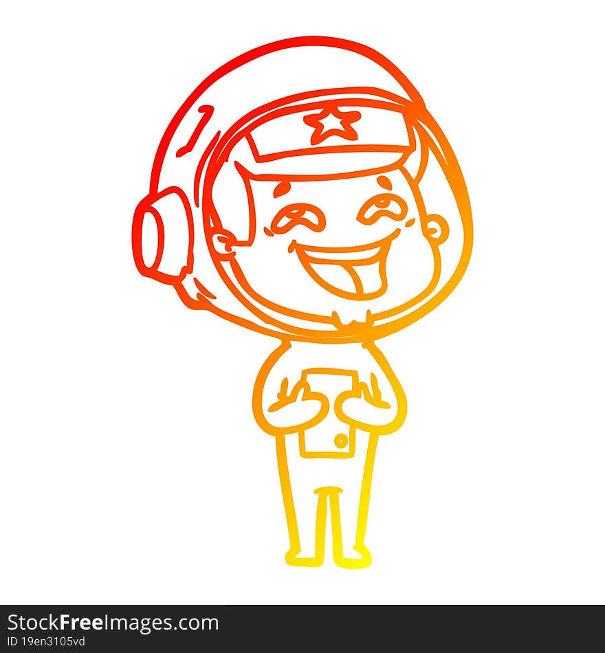 Warm Gradient Line Drawing Cartoon Laughing Astronaut