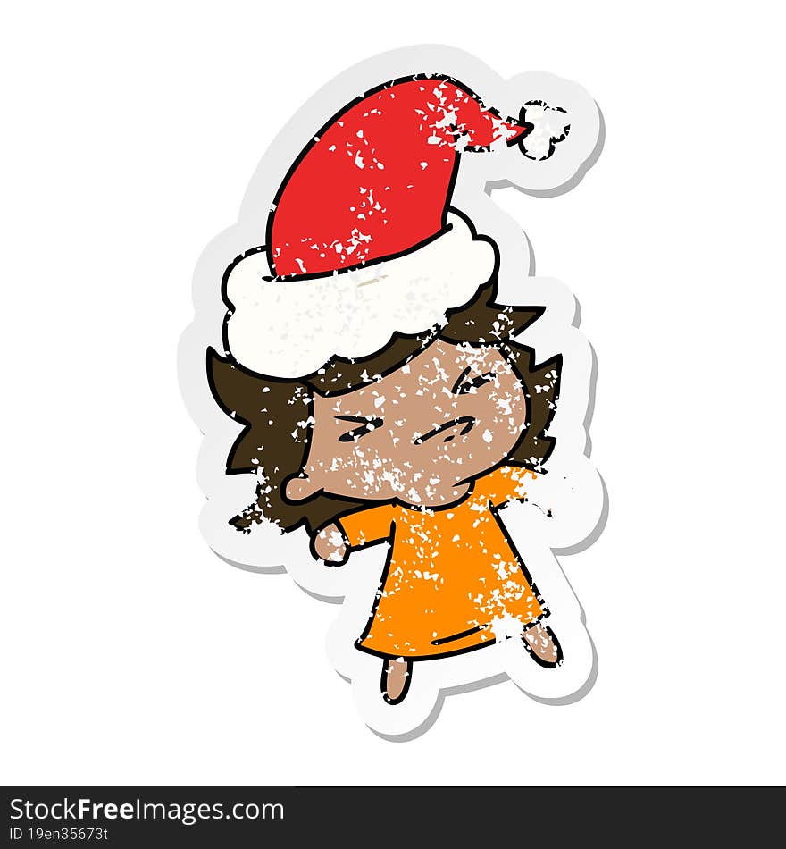 christmas distressed sticker cartoon of kawaii girl