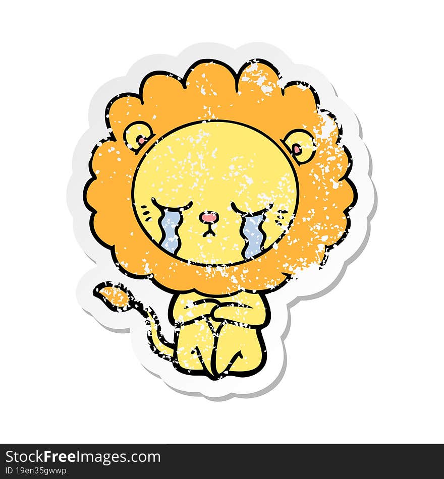 Distressed Sticker Of A Crying Cartoon Lion