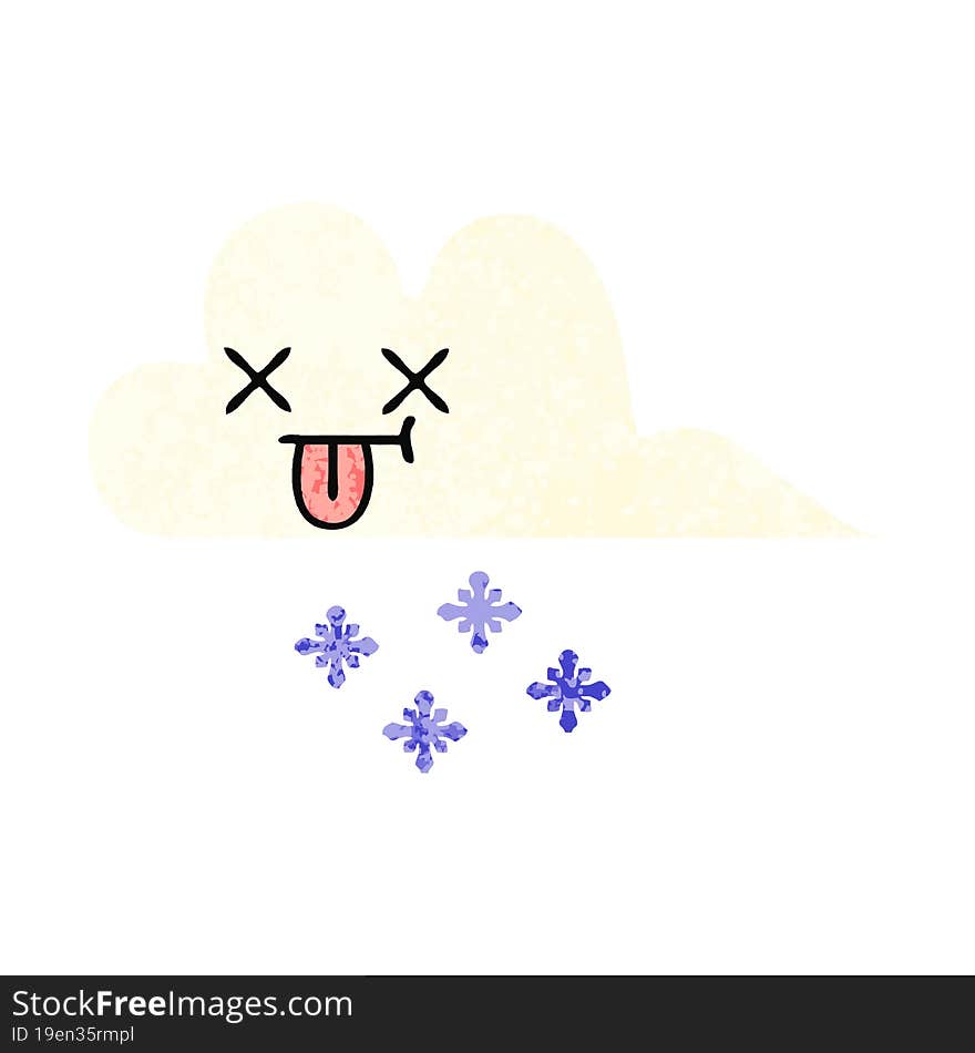 retro illustration style cartoon of a snow cloud