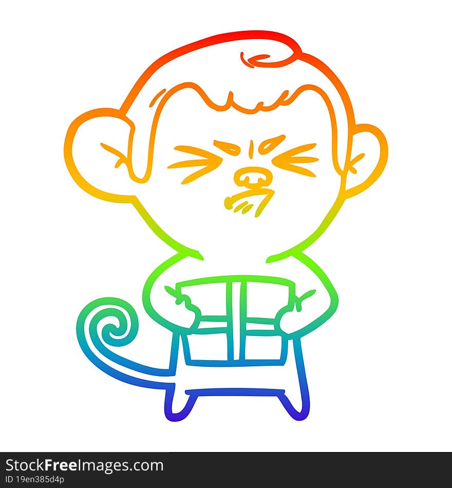 rainbow gradient line drawing cartoon angry monkey