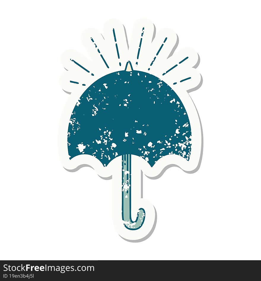 grunge sticker of tattoo style open umbrella