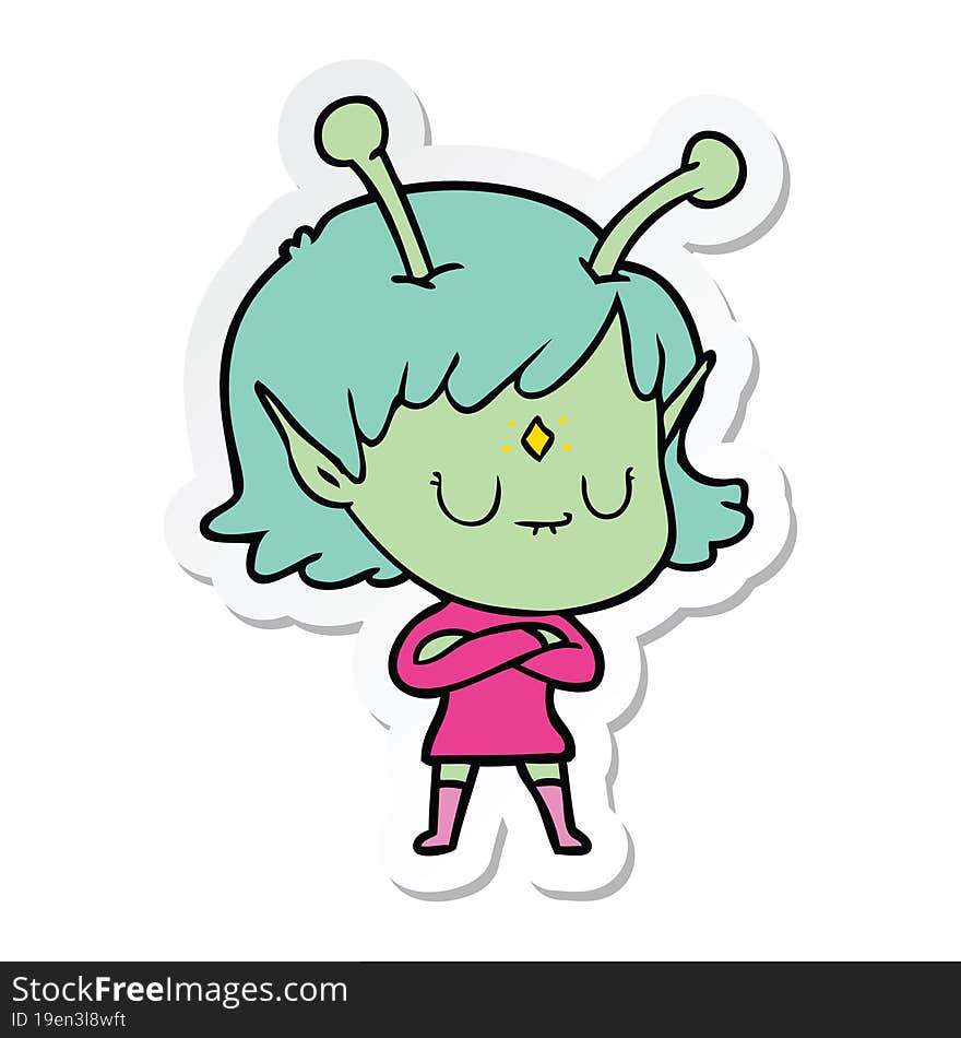 sticker of a cartoon alien girl