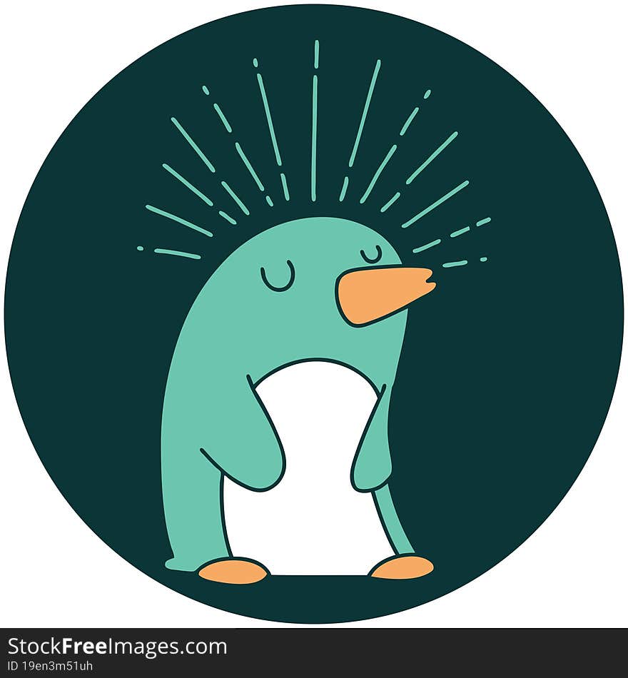 Icon Of Tattoo Style Happy Penguin