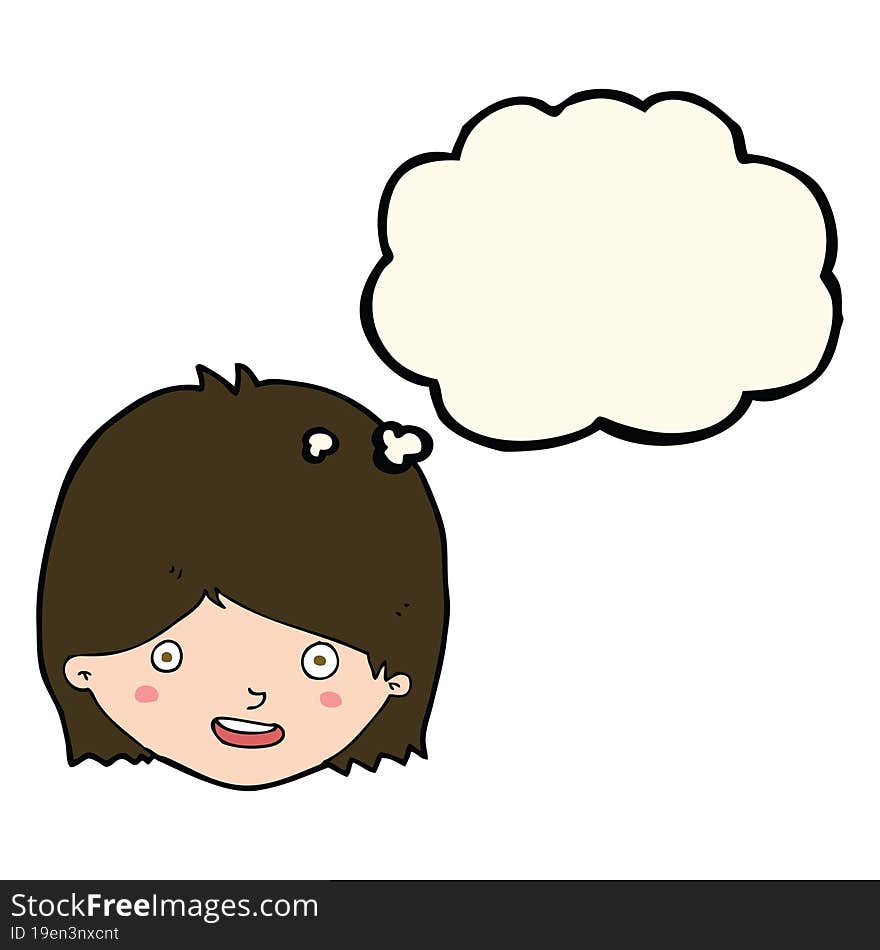 Cartoon Happy Female Face With Thought Bubble