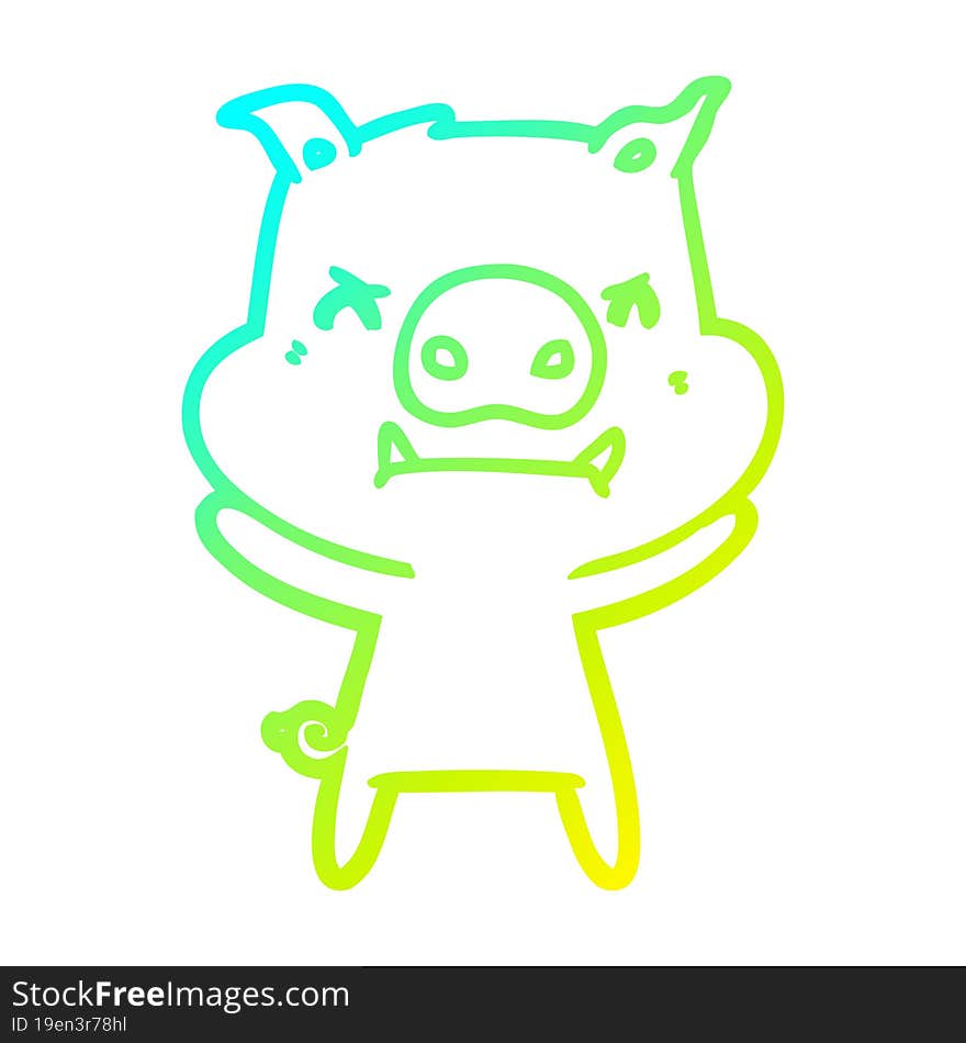 cold gradient line drawing of a angry cartoon pig