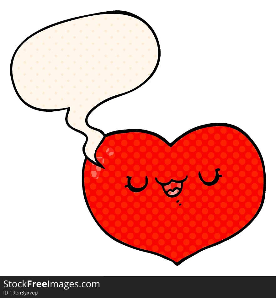 cartoon love heart with speech bubble in comic book style