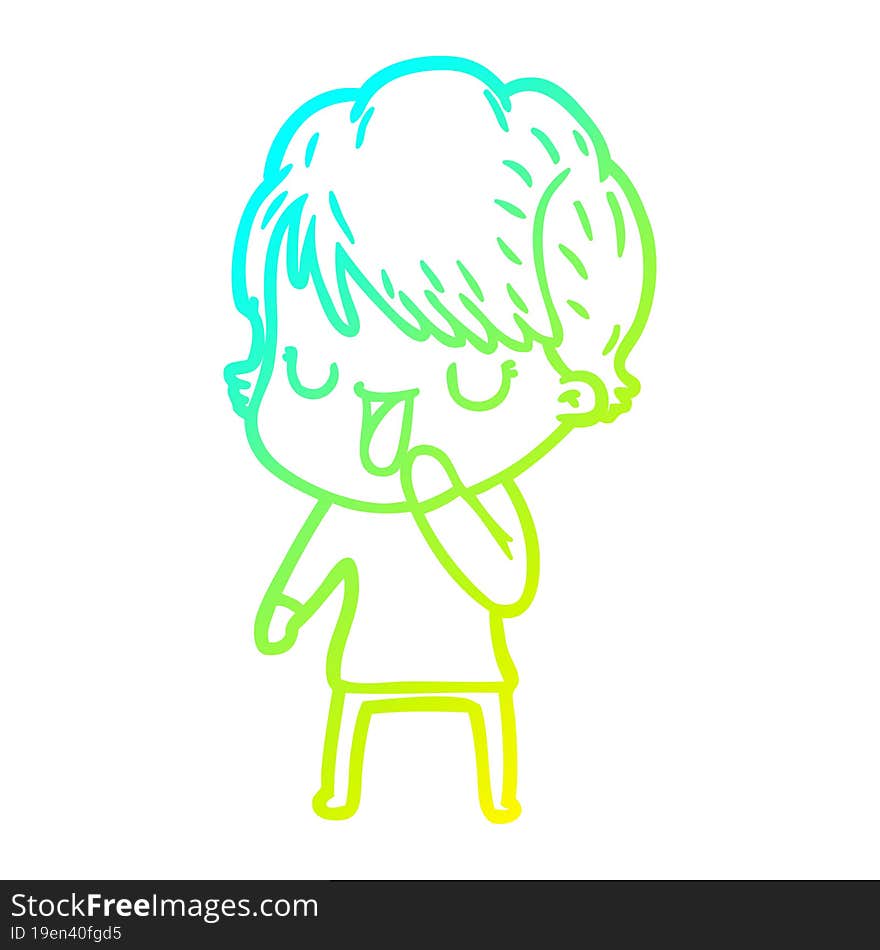 cold gradient line drawing of a cartoon woman talking