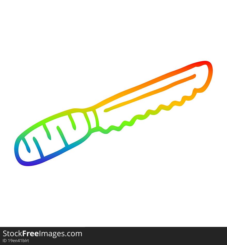 rainbow gradient line drawing cartoon bread knife