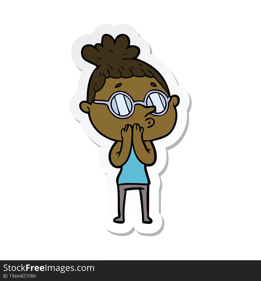 sticker of a cartoon woman wearing glasses