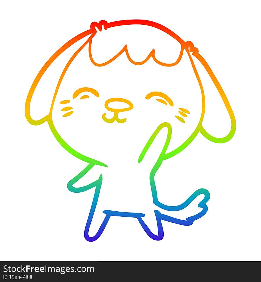 Rainbow Gradient Line Drawing Happy Cartoon Dog