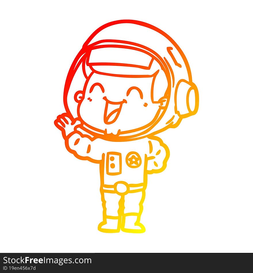 warm gradient line drawing of a happy cartoon astronaut