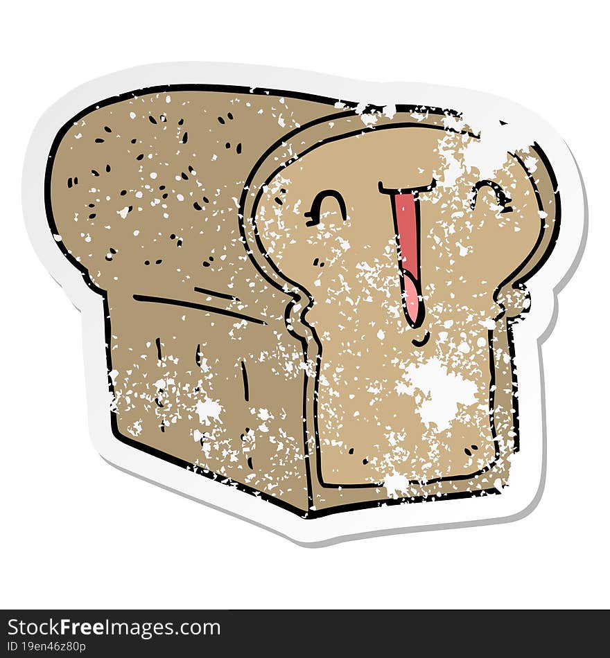 distressed sticker of a cute cartoon loaf of bread