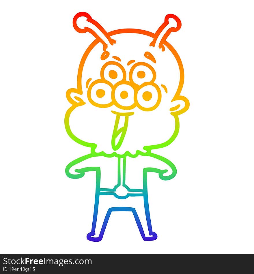 rainbow gradient line drawing of a happy cartoon alien