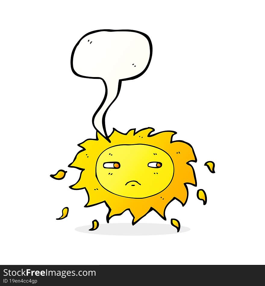 cartoon sad sun with speech bubble