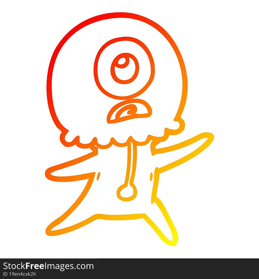 warm gradient line drawing of a cartoon cyclops alien spaceman