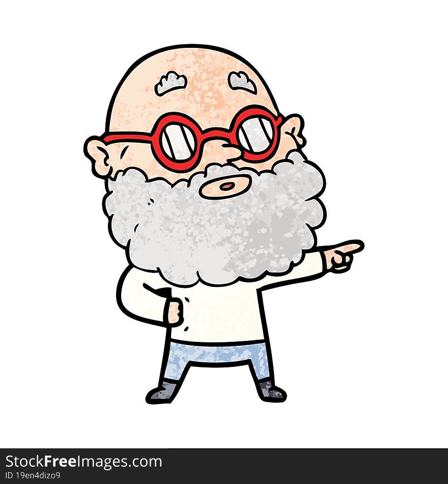 cartoon curious man with beard and glasses. cartoon curious man with beard and glasses