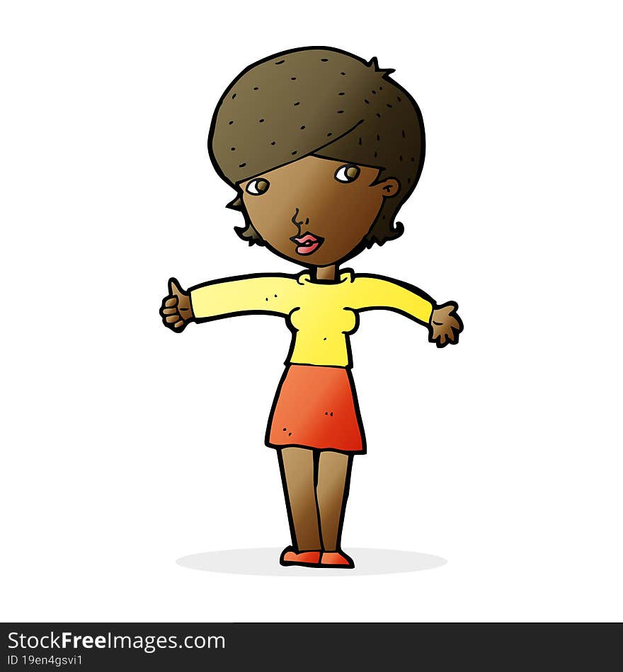 Cartoon Woman Giving Thumbs Up Symbol