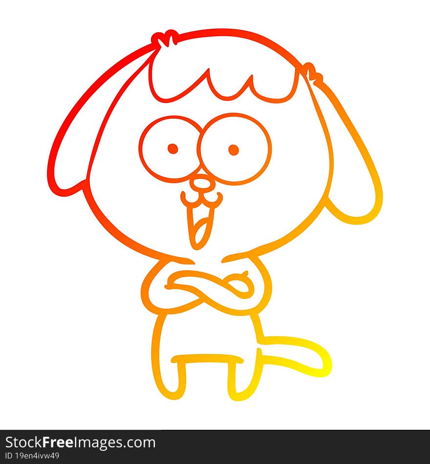 warm gradient line drawing of a cute cartoon dog