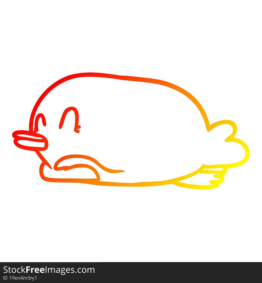 warm gradient line drawing of a penguin lying on belly