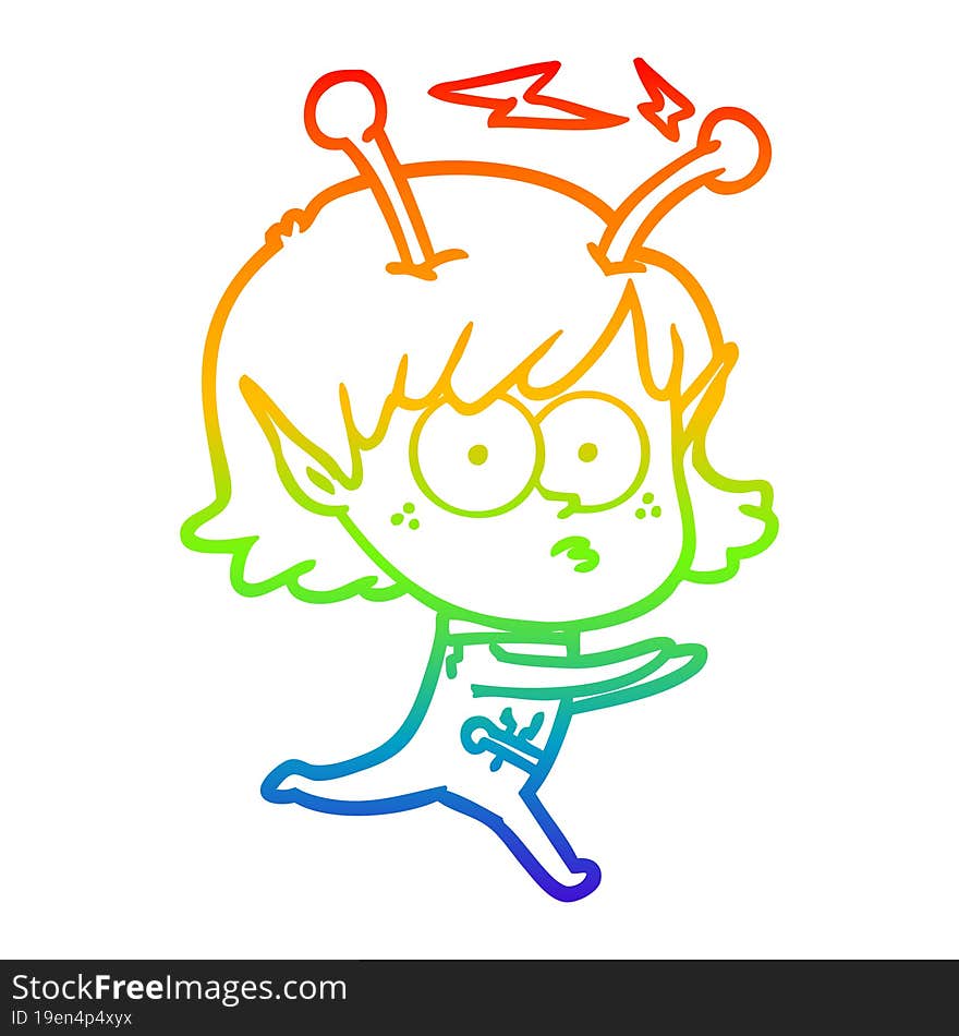 rainbow gradient line drawing of a cartoon alien girl